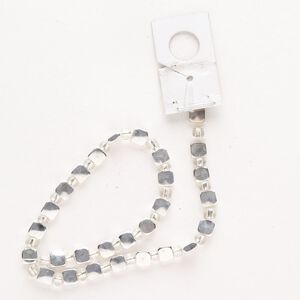 Bead 1pkg1 silver-finished "pewter", 5mm flat square, glass clear 8 inch