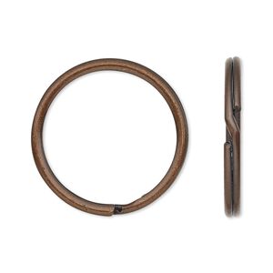 Key ring 1pkg10 copper-finished, 25mm round, 21.6mm inside diameter / steel / antique
