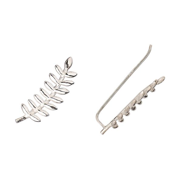 Earring, Create Compliments&reg;, sterling silver, 20.5x8.5mm left- and right-facing fern leaves ear climber, 23 gauge. Sold per pair. image number 0