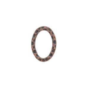 Component, antique copper-plated steel, 18x13mm double-sided hammered open flat oval. Sold per pkg of 12.