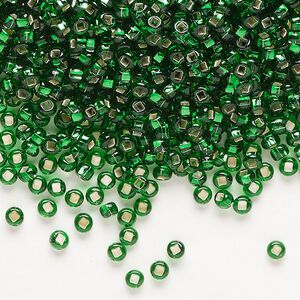 Seed bead, Preciosa Ornela Czech glass, pkg/50g, #8 rocaille, transparent silver-lined medium green, (57060).