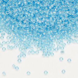 Seed bead, Miyuki, glass, pkg/25g, #11 rocaille, translucent rainbow aqua (RR-260).