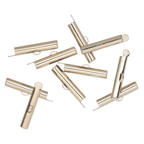 End bar 1pkg10 gold-finished, 26x5mm round tube / fold-in ends / 4mm inside diameter, brass / antiqued image number 0