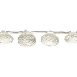 Green quartz 1pkg14, hand-cut top-drilled faceted teardrop bead 10x7mm-11x10mm