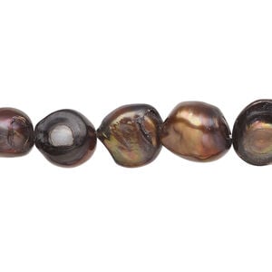 Freshwater pearl 1pkg1, flat-sided potato / baroque, 15.5-16 inch dark purple bronze 9x9mm-13x10mm cultured