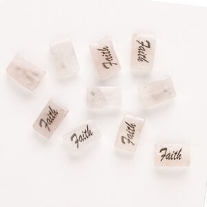 Rose quartz / enamel 1pkg10, "Faith" flat rectangle bead 13x8mm