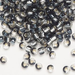 Seed bead, Miyuki, glass, pkg/25g, 4mm irregular round, transparent silver-lined blue-grey/clear, (TB-3935).