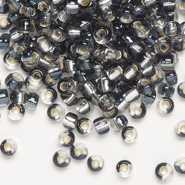 Seed bead, Miyuki, glass, pkg/25g, 4mm irregular round, transparent silver-lined blue-grey/clear, (TB-3935). image number 0