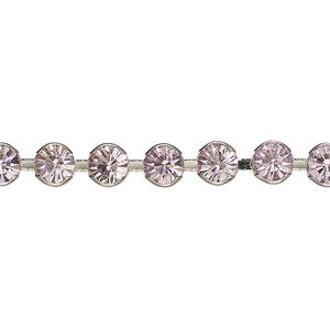 Cupchain, VINTAGE Crystal&trade;, imitation rhodium plate brass and crystal, light amethyst, 5.8mm round. Sold per pkg of 1 meter.
