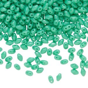 Bead, Preciosa Mini Twin&trade;, Mini Pressed Twin, Czech pressed glass, opaque turquoise green, 4x2.5mm oval with (2) 0.7mm holes. Sold per 250-gram pkg.
