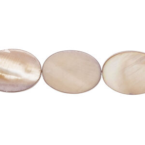 Mother-of-pearl shell 1pkg1, flat oval bead 15 inch khaki 18x13mm