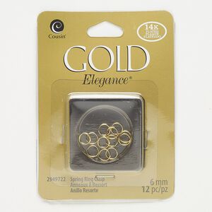 Split ring 1pkg12 gold-plated, 6mm round, copper / lacquer