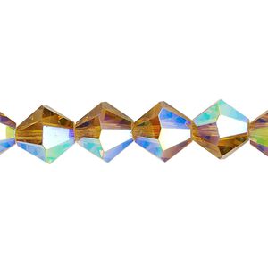 Bead 1pk translucent gold AB, Celestial Crystal&reg; 10mm bicone 8 inch
