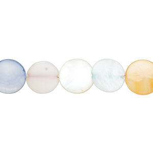 Mother-of-pearl shell 1pkg1, puffed flat round bead 15 inch mixed pastel colors 9-11mm