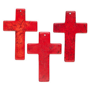 Howlite 1pkg3, top-drilled cross focal red 58x40mm-61x42mm