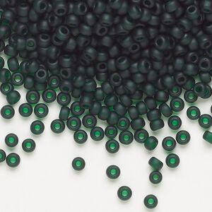 Seed bead, Miyuki, glass, pkg/50g, #8 rocaille, translucent matte emerald green (RR-156F).