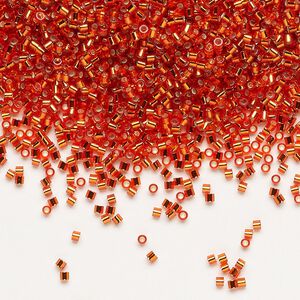 Seed bead, Delica&reg;, glass, pkg/7.5g, #15 round, transparent silver-lined flame red (DBS-0043).