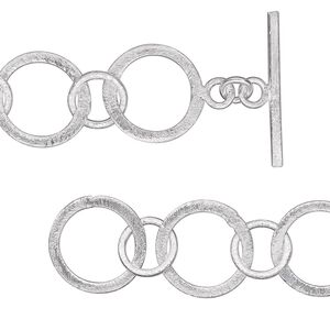 Chain 1pkg1 silver-plated link, 17mm textured round / toggle clasp, copper 36 inch
