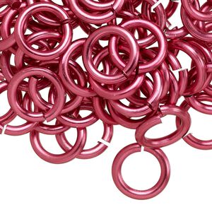Jump ring 1pkg100 aluminum, 12mm round, 12 gauge / 7.9mm inside diameter / dark pink