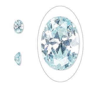 Gem, cubic zirconia, aqua blue, 7x5mm faceted oval, Mohs hardness 8-1/2. Sold per pkg of 2.