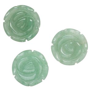 Green aventurine 1pkg3, center-drilled / half-drilled carved flower bead natural 19-20mm