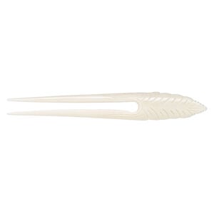 Hair stick, bone (bleached), pkg/1, 6 to 6-1/2 inches with leaf.