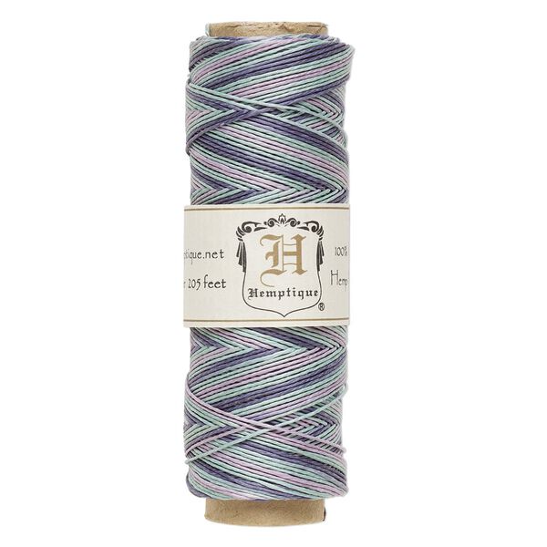 Cord, Hemptique&reg;, polished hemp, variegated purple / blue / lavender, 0.5mm diameter, 10-pound test. Sold per 205-foot spool. image number 0