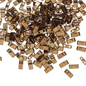 Seed bead, TILA&reg;, glass, pkg/40g, 5x2.3mm half tila rectangle, opaque luster antique bronze, (HTL-457B).