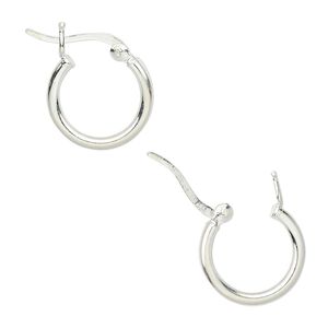 Earring hoop 1pkg2 sterling silver, 14mm round / latch-back, 1 pair