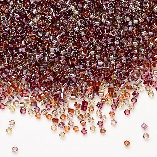 Seed bead mix, Miyuki Delica&reg;, glass, pkg/250g, #11 round, translucent inside dyed color luster chartreuse/salmon mix. image number 0