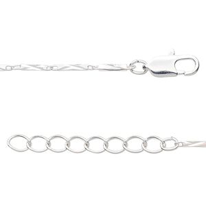Chain 1pkg1 rectangle, 1.5mm diamond-cut tube / lobster claw clasp, silver-finished brass 18 inch