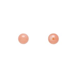 Bead, bamboo coral (dyed), pink, 5.5-6.5mm half-drilled round, Mohs hardness 3-1/2 to 4. Sold per pkg of 2.