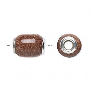 Bead, Dione&reg;, brown goldstone (glass) (man-made) and sterling silver grommets, 14x11mm-16x12mm oval with 4mm hole. Sold individually.