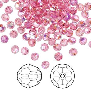 Bead 144pk rose AB, Crystal Passions&reg; 4mm round 5000
