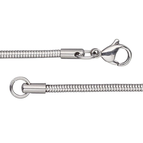 Chain 1pkg1 snake, 2.4mm / lobster claw clasp, stainless steel 18 inch image number 0