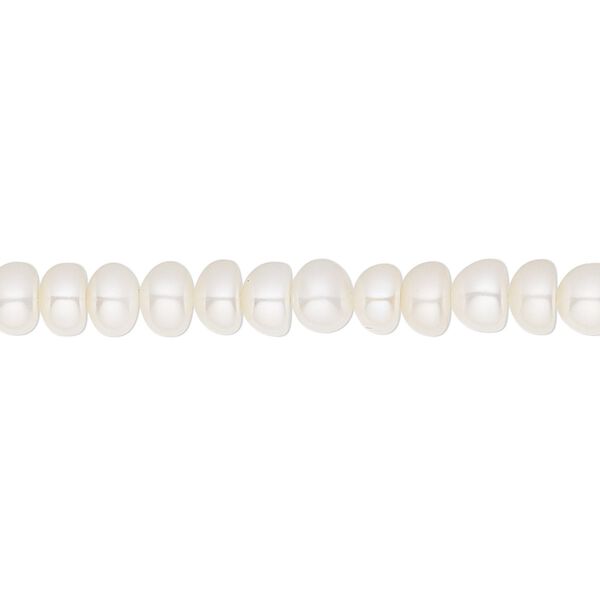 Pearl, White Lotus&trade;, cultured freshwater (bleached), white, 5.5-6mm button, B grade, Mohs hardness 2-1/2 to 4. Sold per 15-1/2" to 16" strand. image number 0