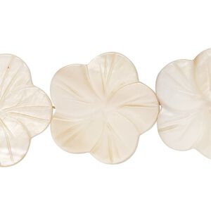 Mother-of-pearl shell 1pkg1, carved flat flower bead 15 inch tan 24x23mm-26x25mm