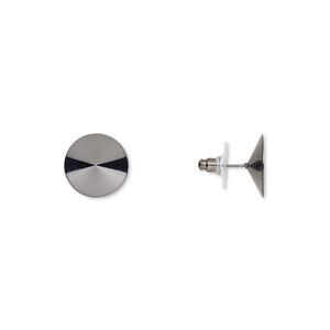 Earstud 1pkg10 Almost Instant Jewelry&reg;, 16.5mm round / 16mm rivoli glue-in setting / comfort clutch, gunmetal-finished brass / steel / plastic 5 pair