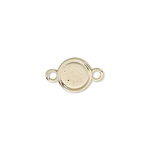 Link, Almost Instant Jewelry&reg;, gold-plated "pewter" (zinc-based alloy), 10.5mm flat round with SS40 rose setting. Sold per pkg of 2.