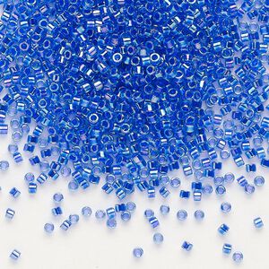 Seed bead, Delica&reg;, glass, pkg/250g, #11 round, translucent cobalt-lined rainbow sapphire (DB-0063).