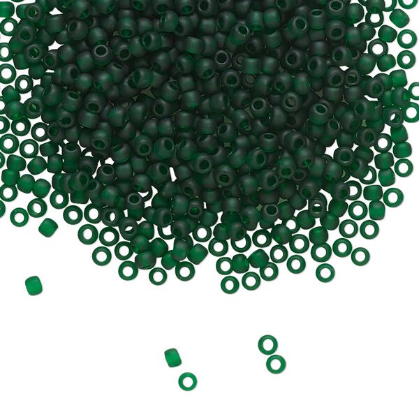 Seed bead, TOHO BEADS&reg;, glass, pkg/50g, #11 round, translucent frosted green emerald (TR-11-939F). image number 0
