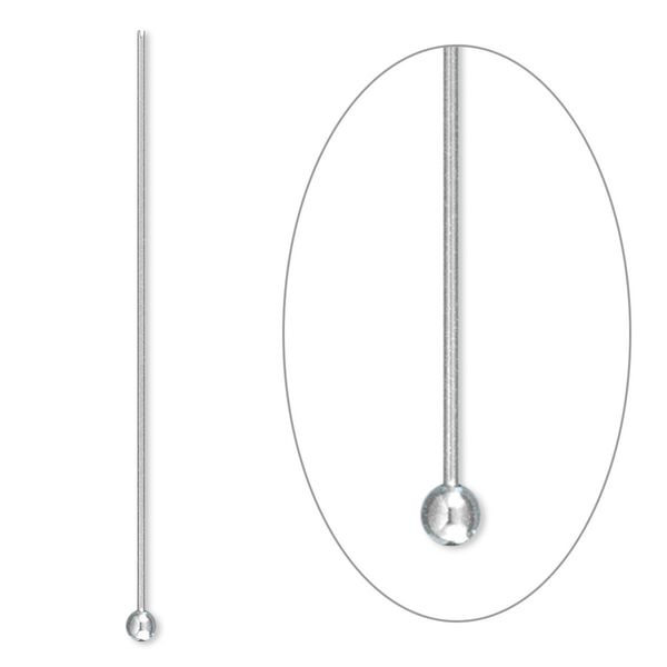 Head pin 1pkg500 stainless steel, 1.5 inch / 2mm ball tip, 24 gauge image number 0