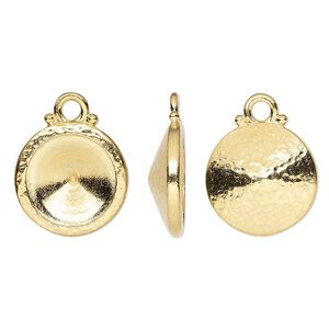 Drop, TierraCast&reg;, Almost Instant Jewelry&reg;, gold-plated pewter (tin-based alloy), 15mm hammered round with 12mm rivoli glue-in setting (1122). Sold per pkg of 20.