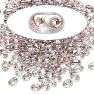 Seed bead, Preciosa Twin&trade; Czech glass, pkg/10g, 5x2.5mm oval, transparent mocha terra color-lined clear, (38618).