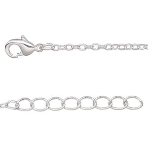Chain 1pkg2 silver-plated cable, 2mm flat / lobster claw clasp, brass 24 inch