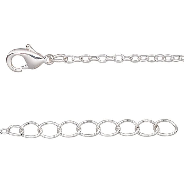Chain 1pkg2 silver-plated cable, 2mm flat / lobster claw clasp, brass 24 inch image number 0