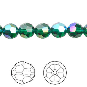 Bead 1pkg288 majestic green shimmer, Swarovski&reg;, 8mm faceted round 5000