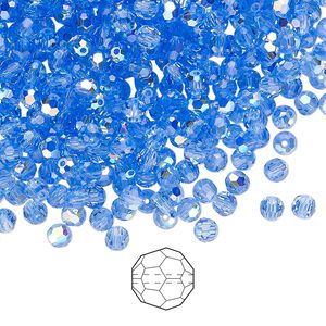 Bead 720pk sapphire AB, Preciosa Czech crystal 3mm round