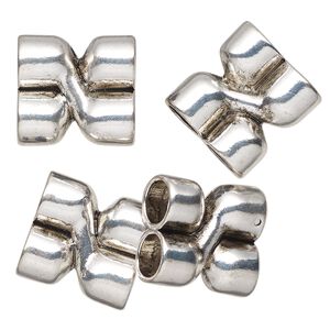 Cord end glue-in 1pkg4 "pewter", 26x25mm double round tube / 9.5mm inside diameter, silver-finished / antiqued