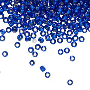 Seed bead, TOHO BEADS&reg;, glass, pkg/50g, #8 round, transparent silver-lined cobalt (TR-08-28).